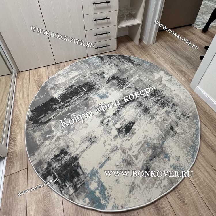 Ковер Турция Современный Дизайн 11 Серый с Голубым Круг