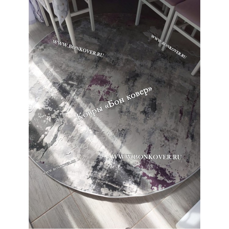 Круглый Турецкий Ковер Сиреневый с Серым Дизайн 30409