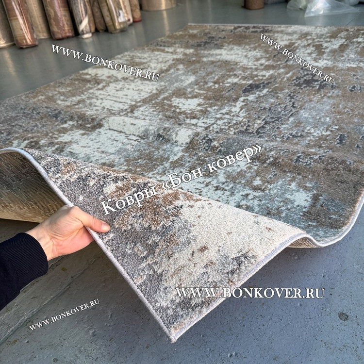 Абстрактный Ковер Серый с Коричневым Дизайн 03